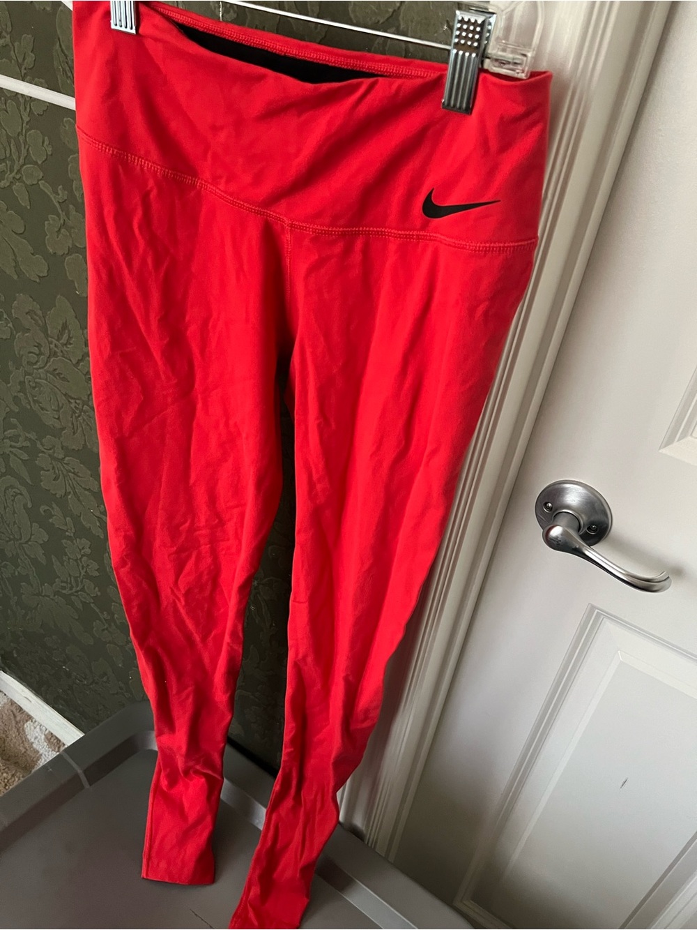 Nike Red Athletic Leggings with Black Swoosh